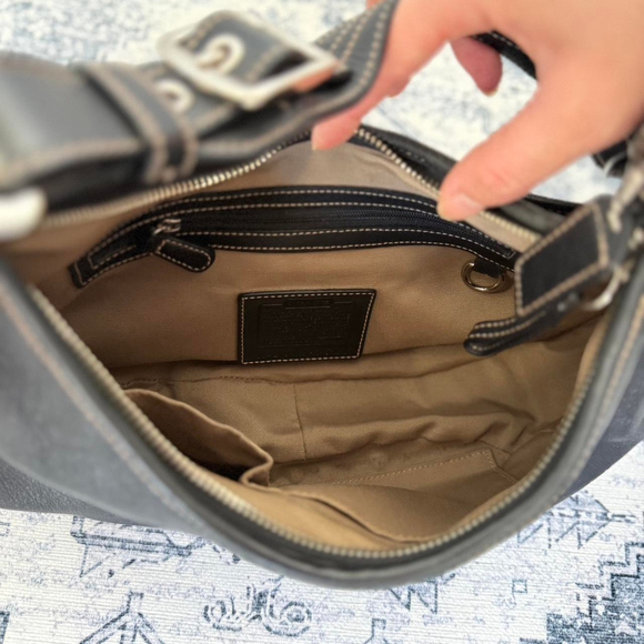 VTG Y2K Coach Hamptons 7548 Black Leather Silver Buckle Hobo Bag - Picture 7 of 12